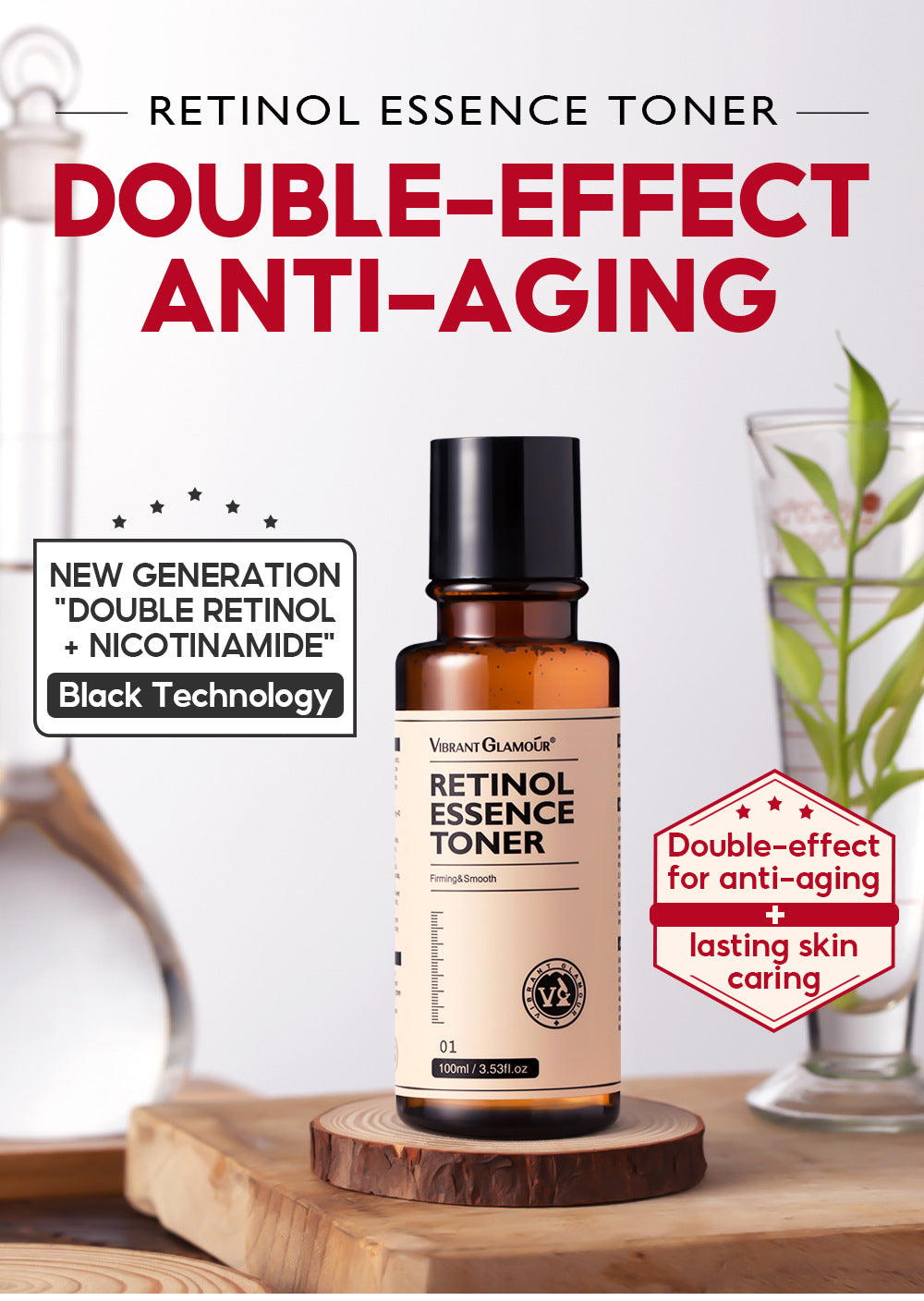 VIBRANT GLAMOUR 6PCS Retinol & Vitamin C Face Cream Serum Essence Toner Set